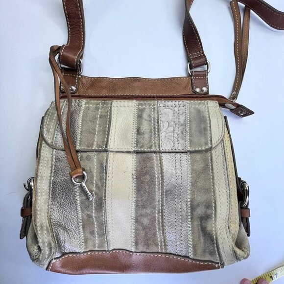 Fossil Leather Crossbody Bag MultiTexture Brown, Gray, Silver Vintage Classic - Picture 8 of 16